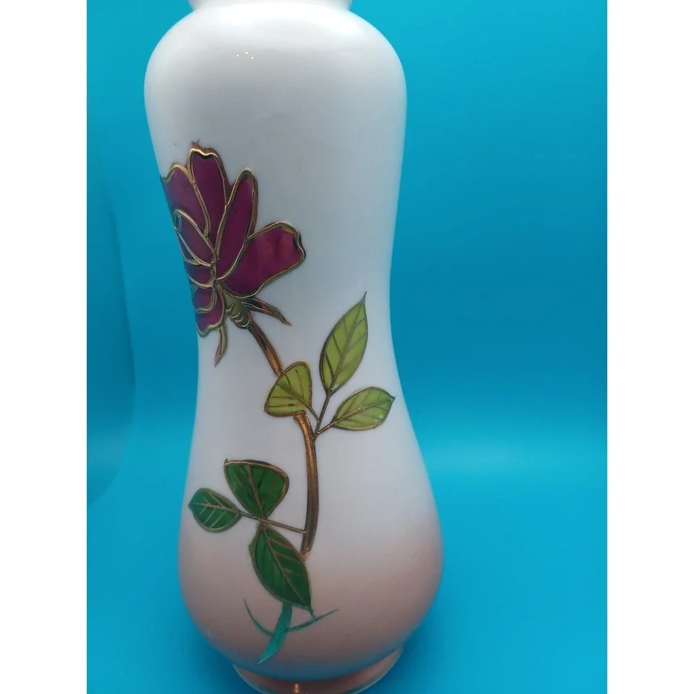 Vintage Made in Japan Porcelain Bud Vase Gold Gilt Purple Rose Peach Ombre